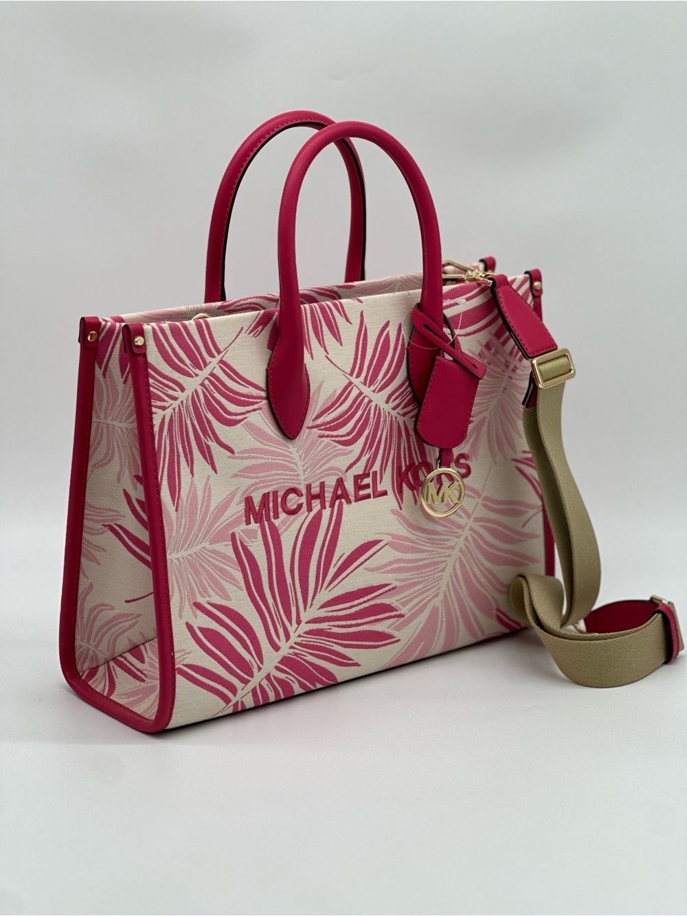 Michael Kors Hot Pink and Cream Leaf-Print Tote - Picture 10 of 10
